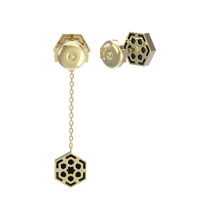 Серьги из лимонного золота c ониксом и перламутром