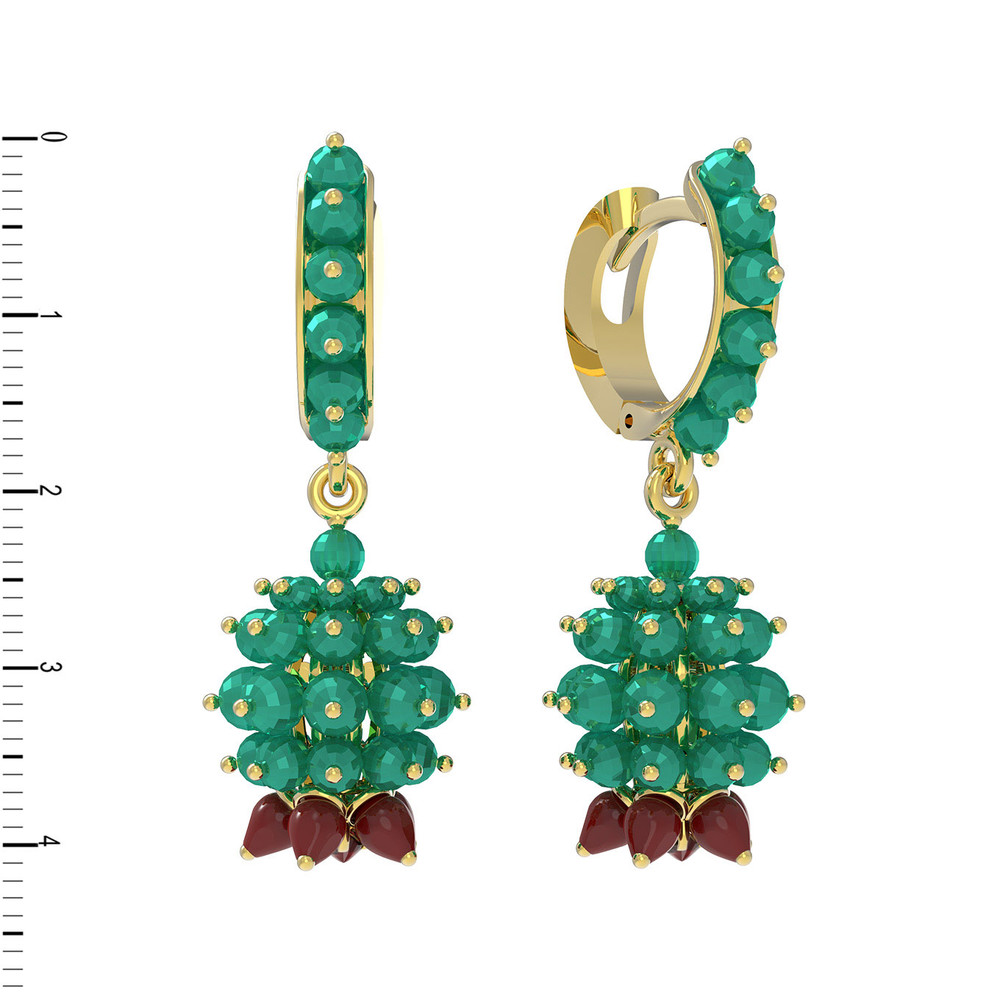 Серьги из лимонного золота c гранатом, хризопразом и кораллом