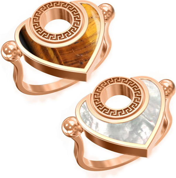 Кольцо из золота c тигровым глазом и перламутром