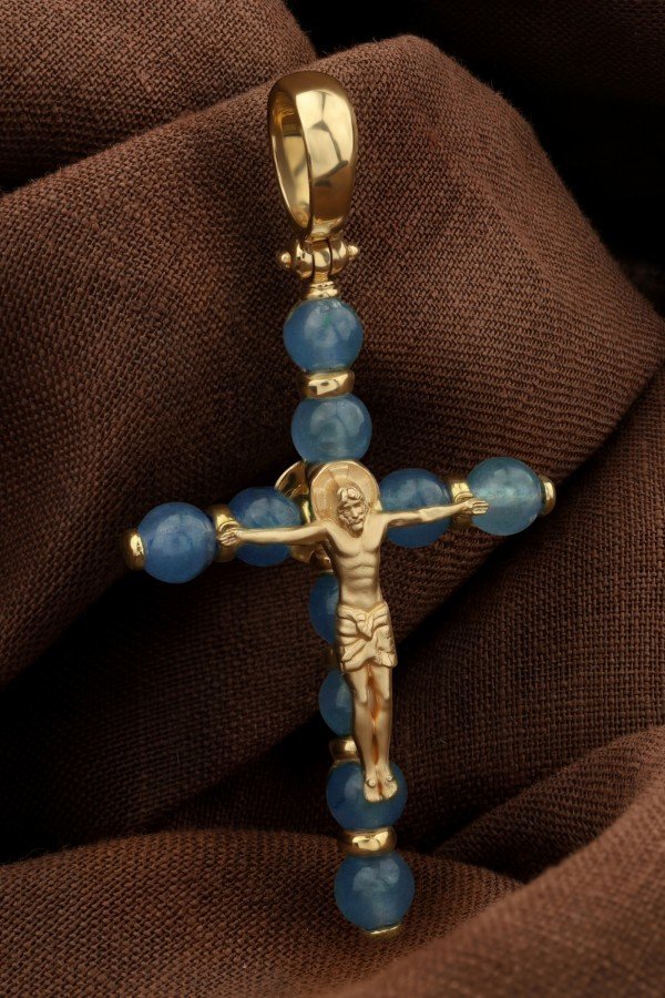 Крест из лимонного золота c жадеитом