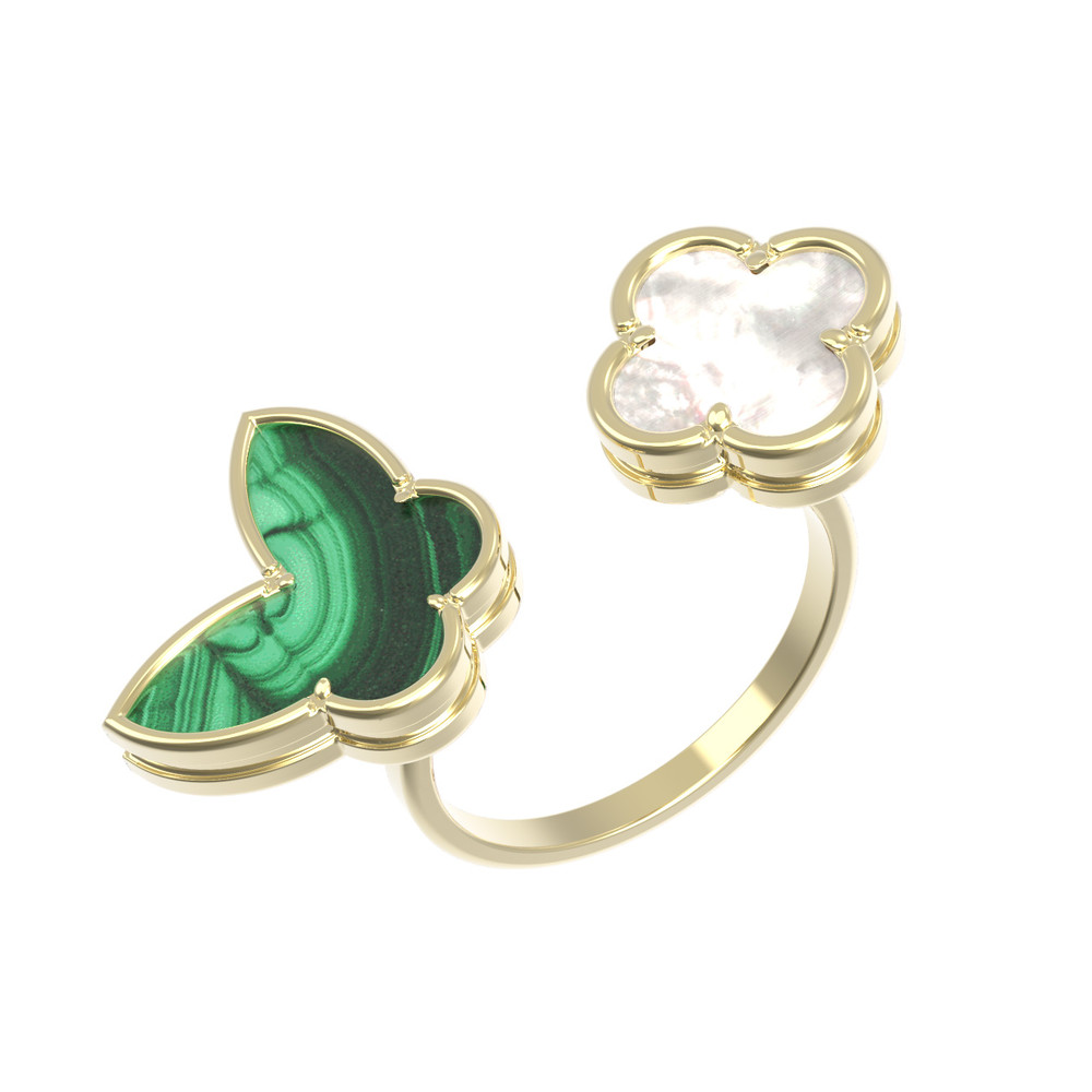 Кольцо из лимонного золота c малахитом и перламутром