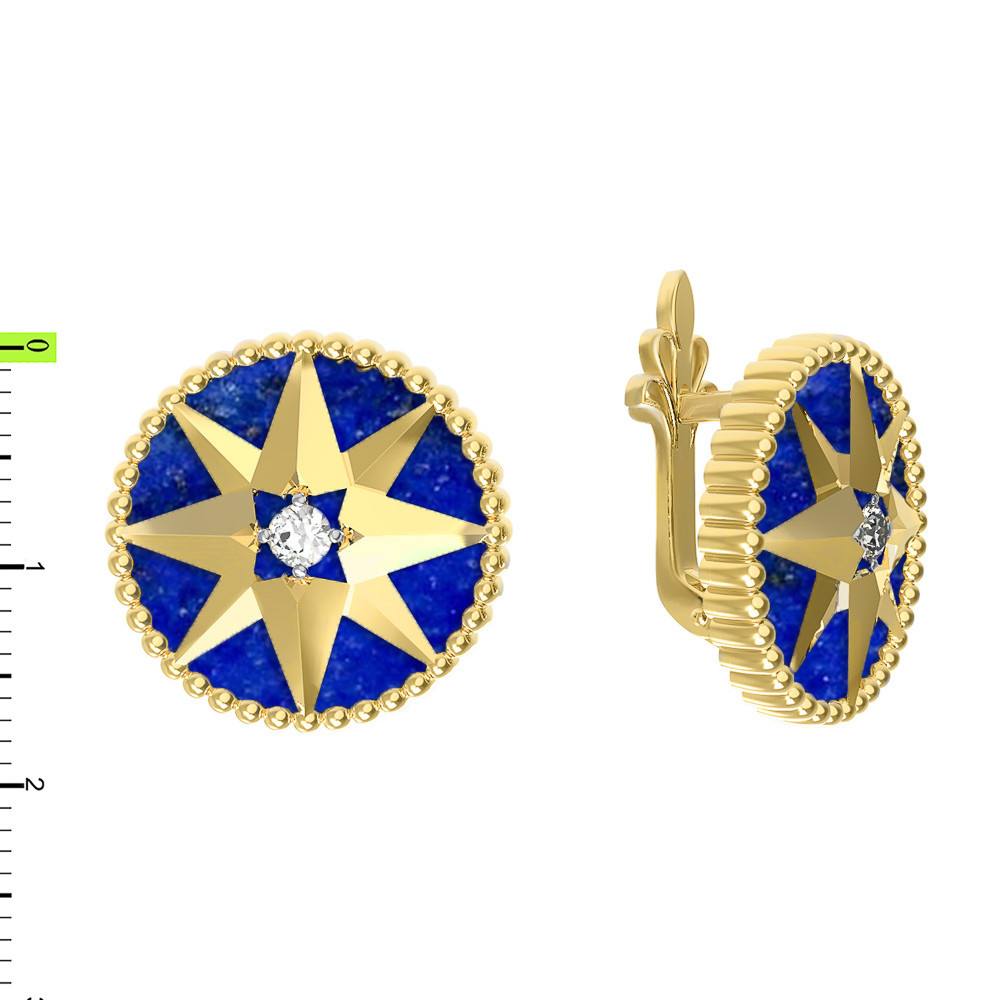 Серьги из лимонного золота c фианитом и лазуритом