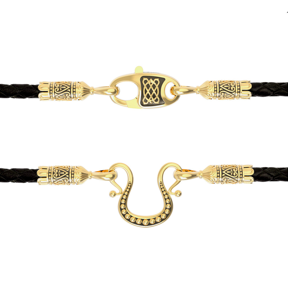 Шнурок кожаный из лимонного золота c кожаным шнурком