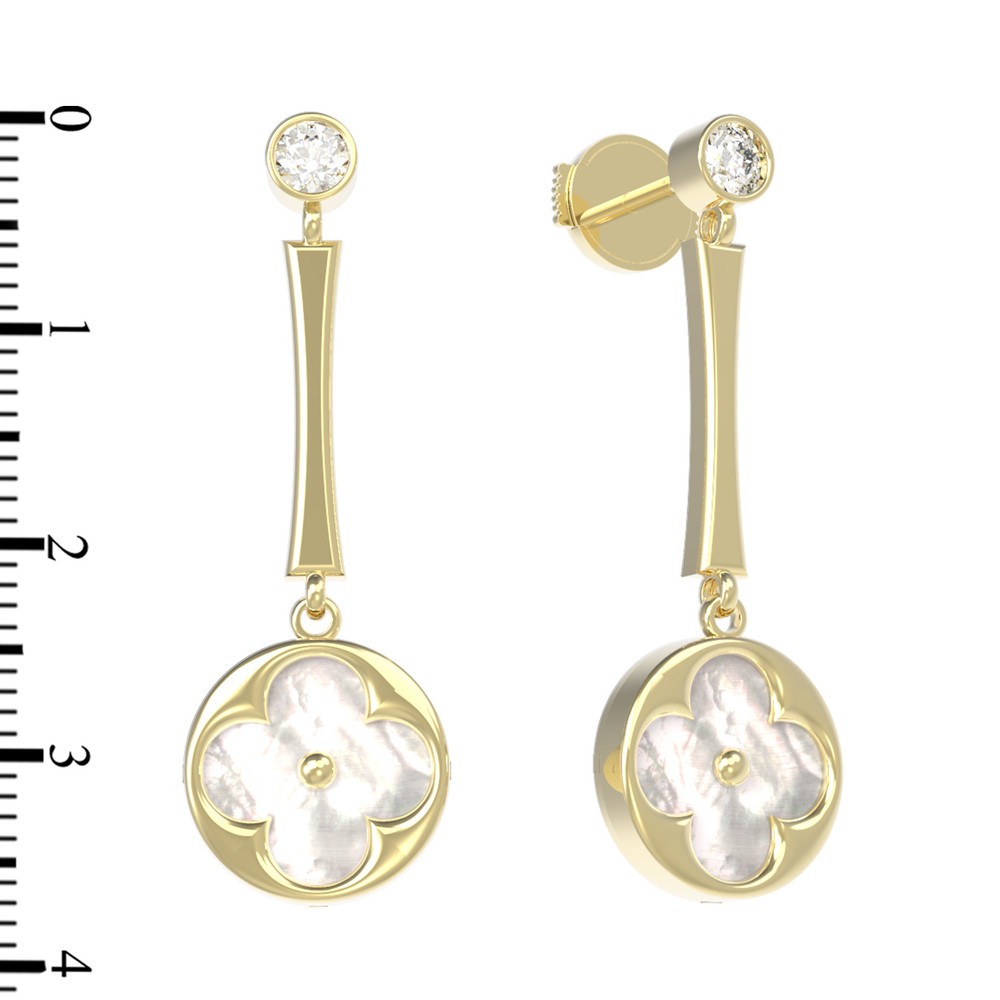 Серьги из лимонного золота c фианитом и перламутром