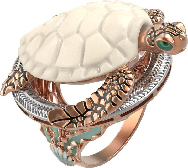 Кольцо из золота c эмаль и бивнем мамонта