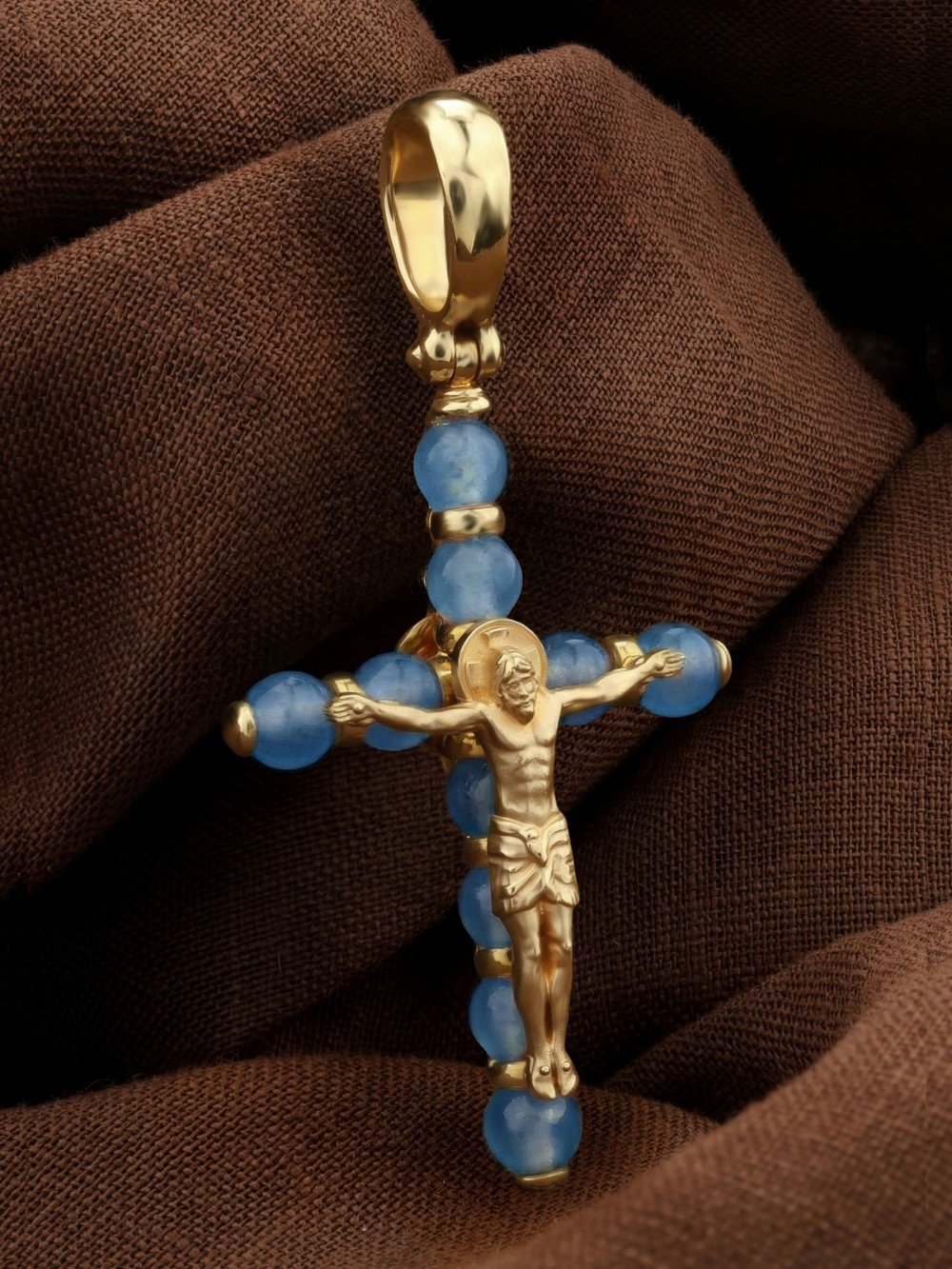 Крест из лимонного золота c жадеитом