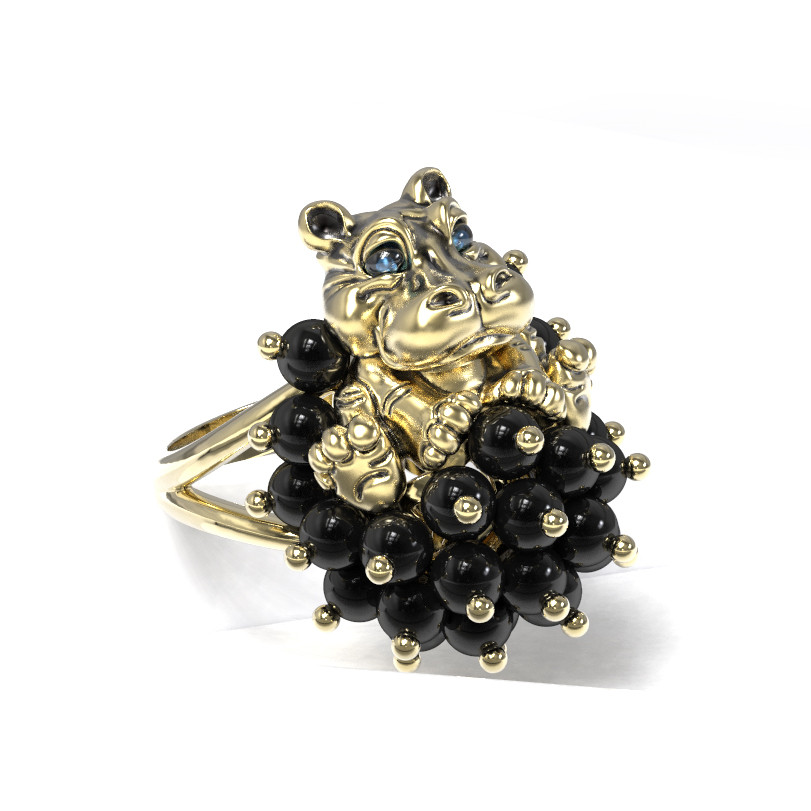 Кольцо из лимонного золота c эмаль и ониксом