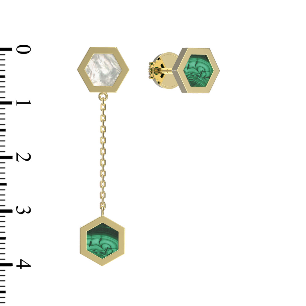 Серьги из лимонного золота c малахитом и перламутром