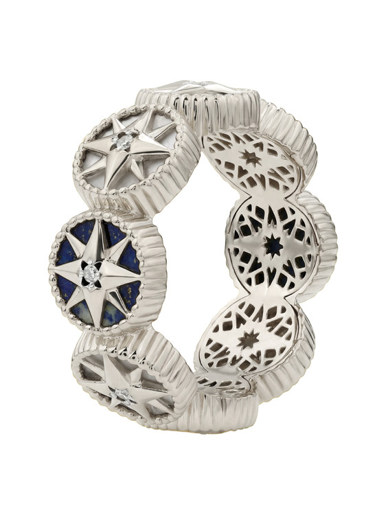 Кольцо из белого золота c бриллиантами, лазуритом и перламутром