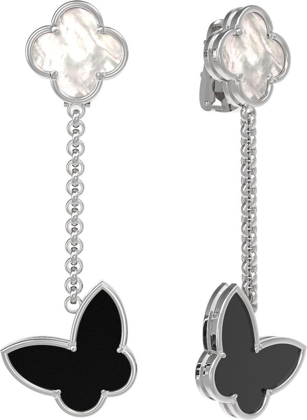 Серьги из белого золота c ониксом и перламутром