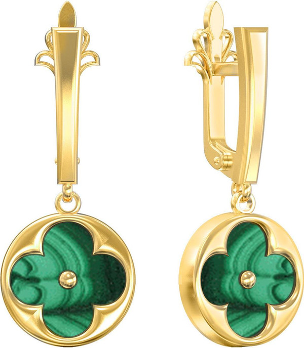 Серьги из лимонного золота c малахитом