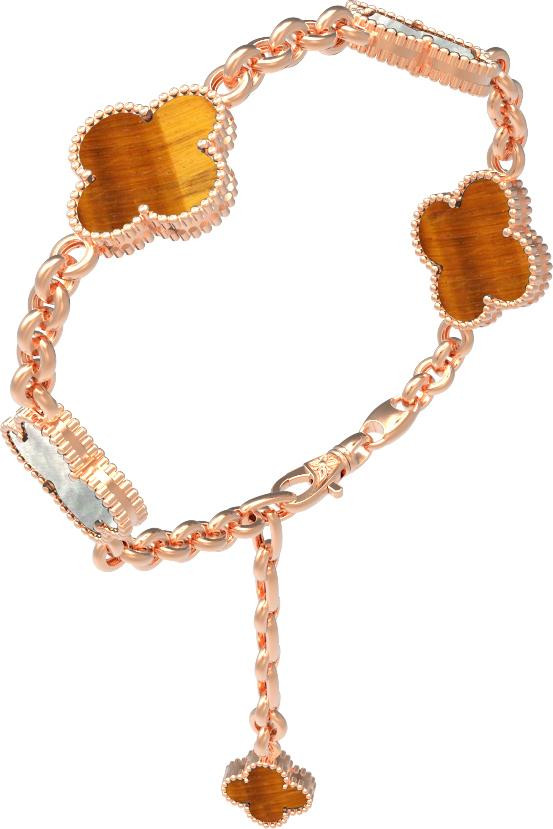 Браслет из золота c тигровым глазом и перламутром