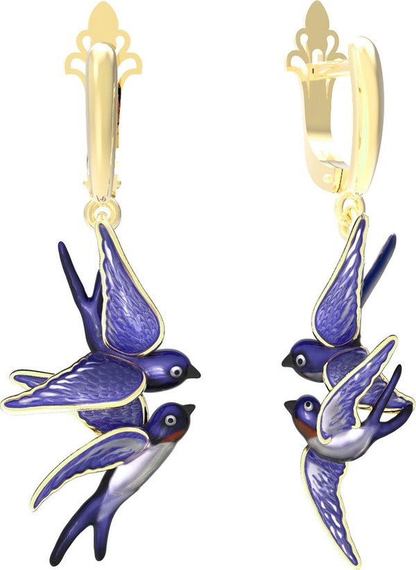 Серьги из лимонного золота c эмаль