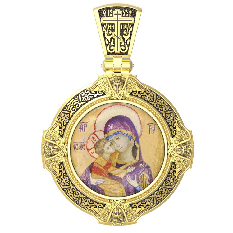 Образок из лимонного золота c эмаль , иконописью и темперой