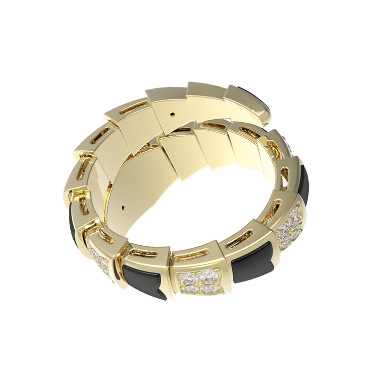 Кольцо из лимонного золота c бриллиантами и ониксом