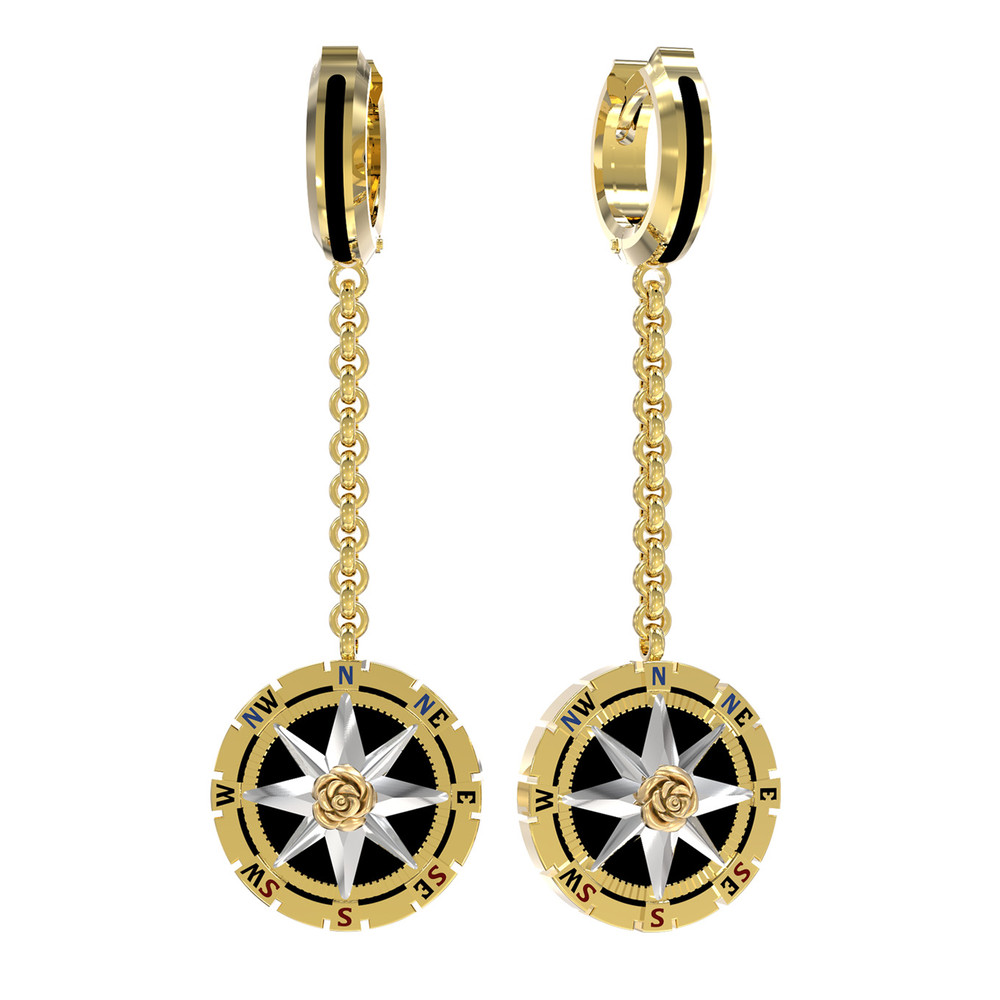 Серьги из лимонного золота c эмаль и ониксом