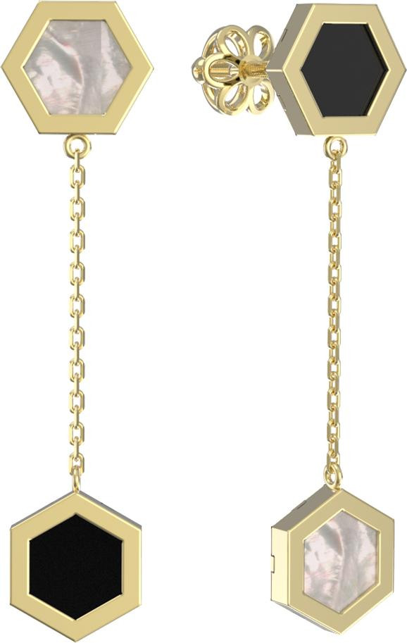 Серьги из лимонного золота c ониксом и перламутром