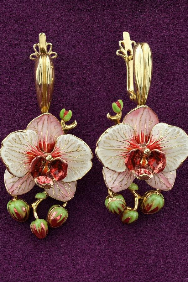 Серьги из лимонного золота c эмаль