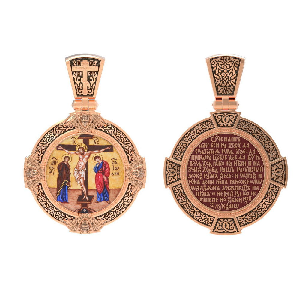 Образок из золота c эмаль , иконописью и темперой