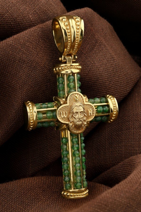 Крест из лимонного золота c хризопразом