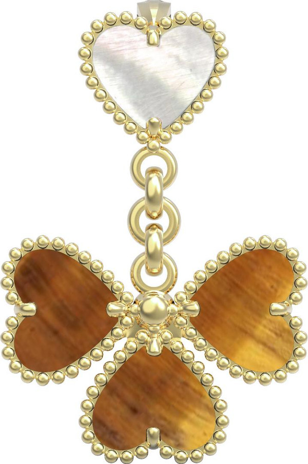 Подвеска из лимонного золота c тигровым глазом и перламутром