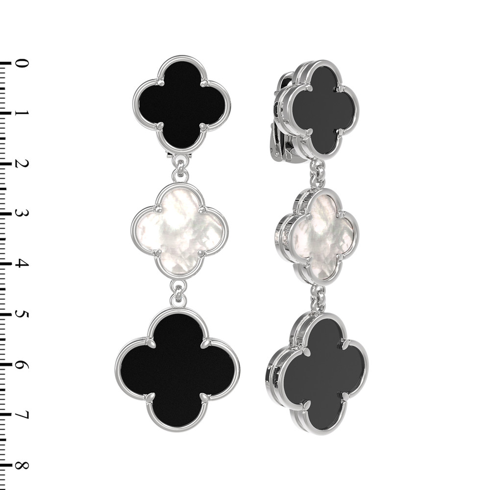 Серьги из белого золота c ониксом и перламутром