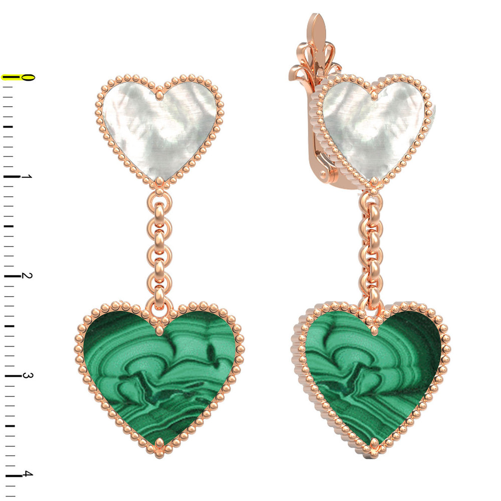 Серьги из золота c малахитом и перламутром