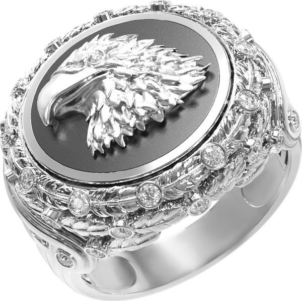 Кольцо из белого золота c бриллиантами и ониксом