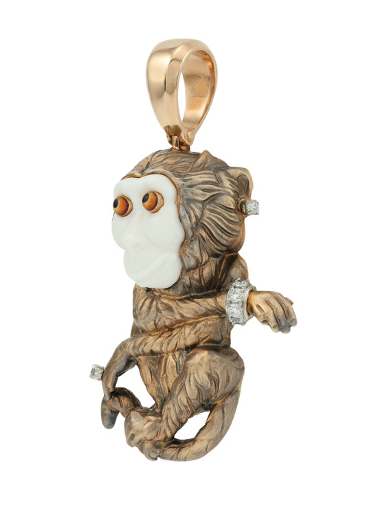 Подвеска из золота c эмаль , бриллиантами, рубином и бивнем мамонта