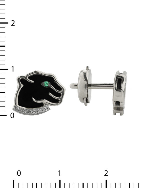 Серьги из белого золота c бриллиантами, изумрудом и ониксом