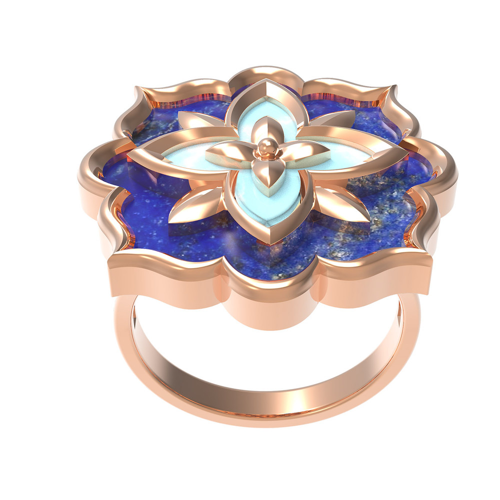 Кольцо из золота c бирюзой и лазуритом