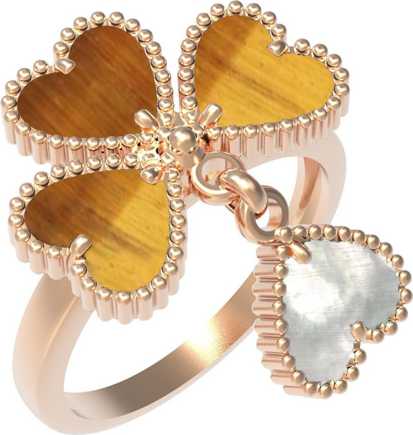 Кольцо из золота c тигровым глазом и перламутром