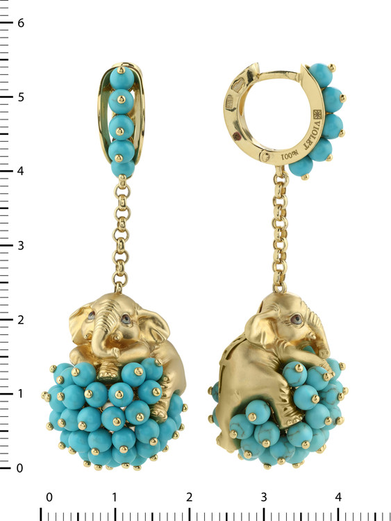 Серьги из лимонного золота c эмаль и бирюзой