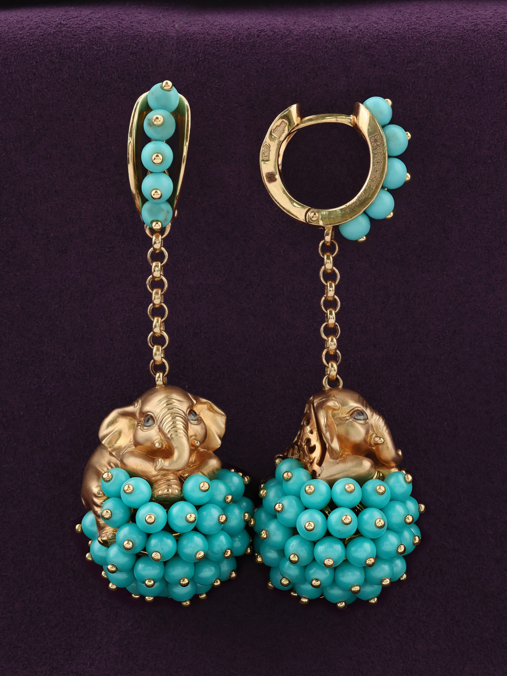 Серьги из золота c эмалью и бирюзой