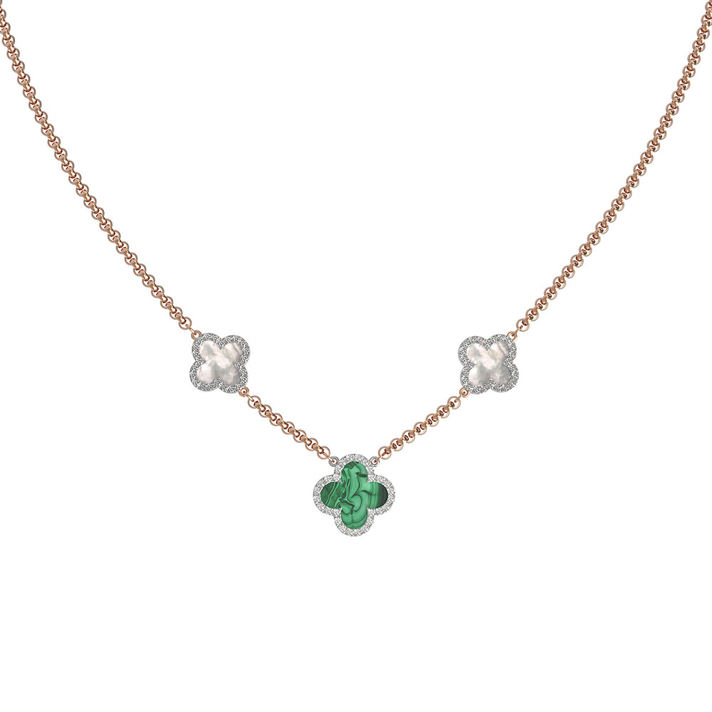 Колье из золота c бриллиантами, малахитом и перламутром