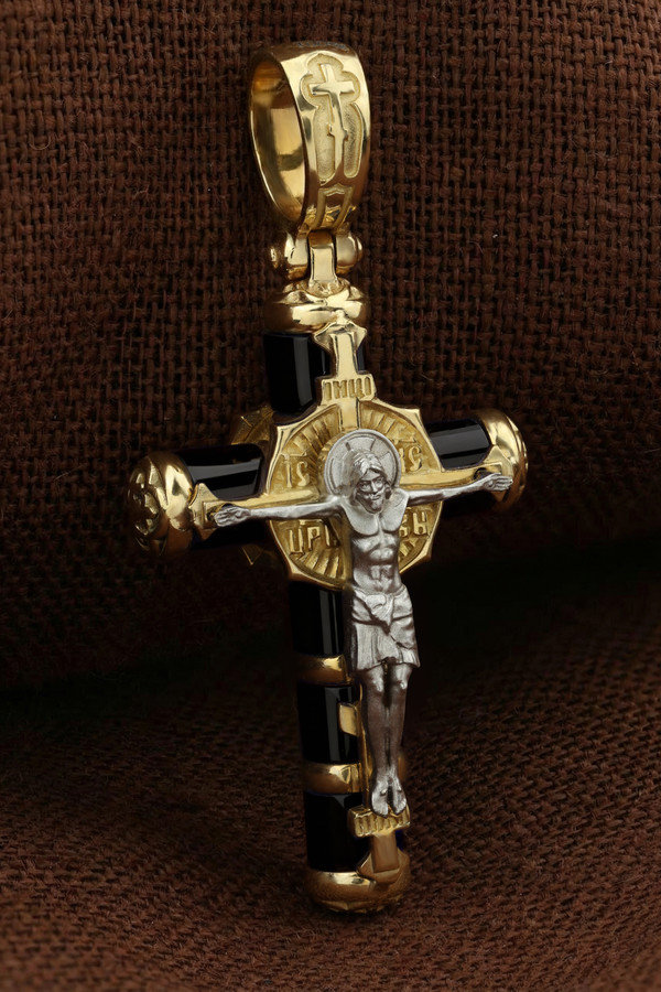 Крест из лимонного золота c ониксом