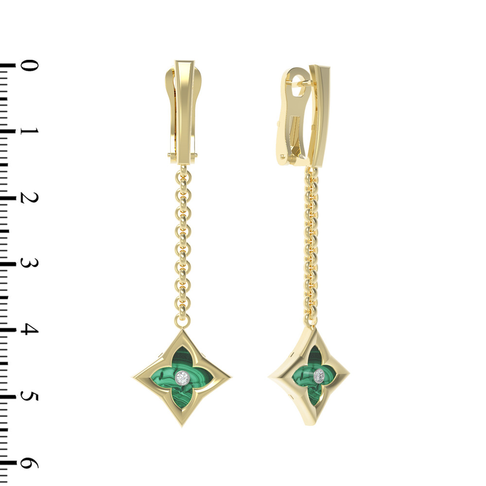 Серьги из лимонного золота c бриллиантами и малахитом