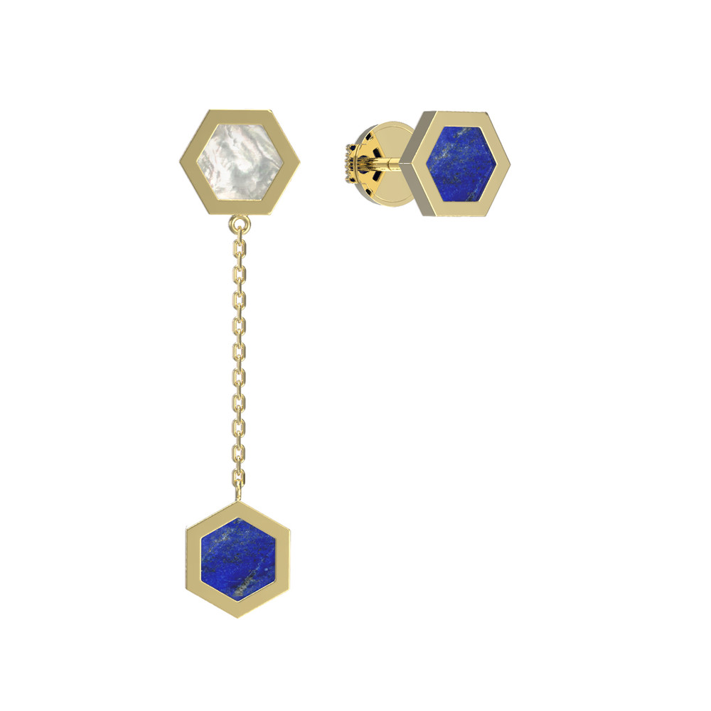 Серьги из лимонного золота c лазуритом и перламутром