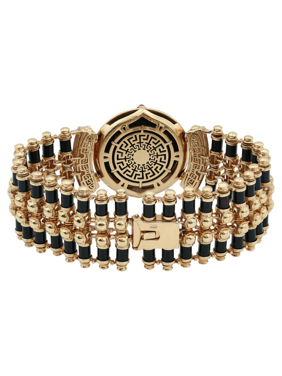 Браслет из золота c эмаль , ониксом и рубином