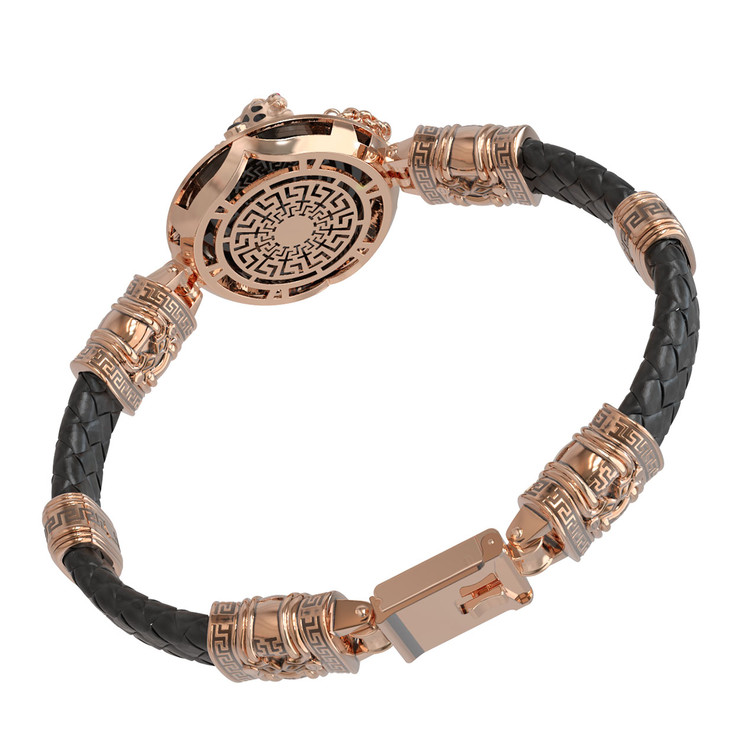 Браслет из золота c эмаль , шнурком, ониксом и рубином