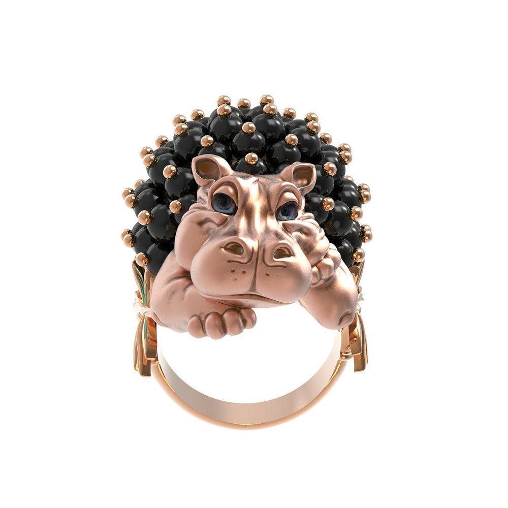 Кольцо из золота c эмаль и ониксом