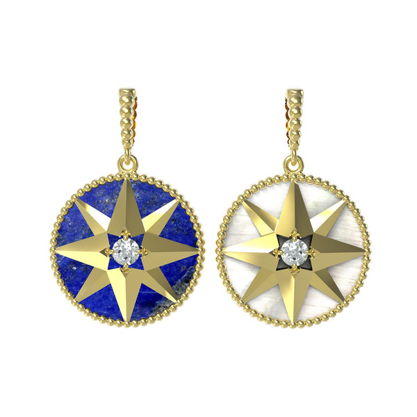 Подвеска из лимонного золота c фианитом, лазуритом и перламутром