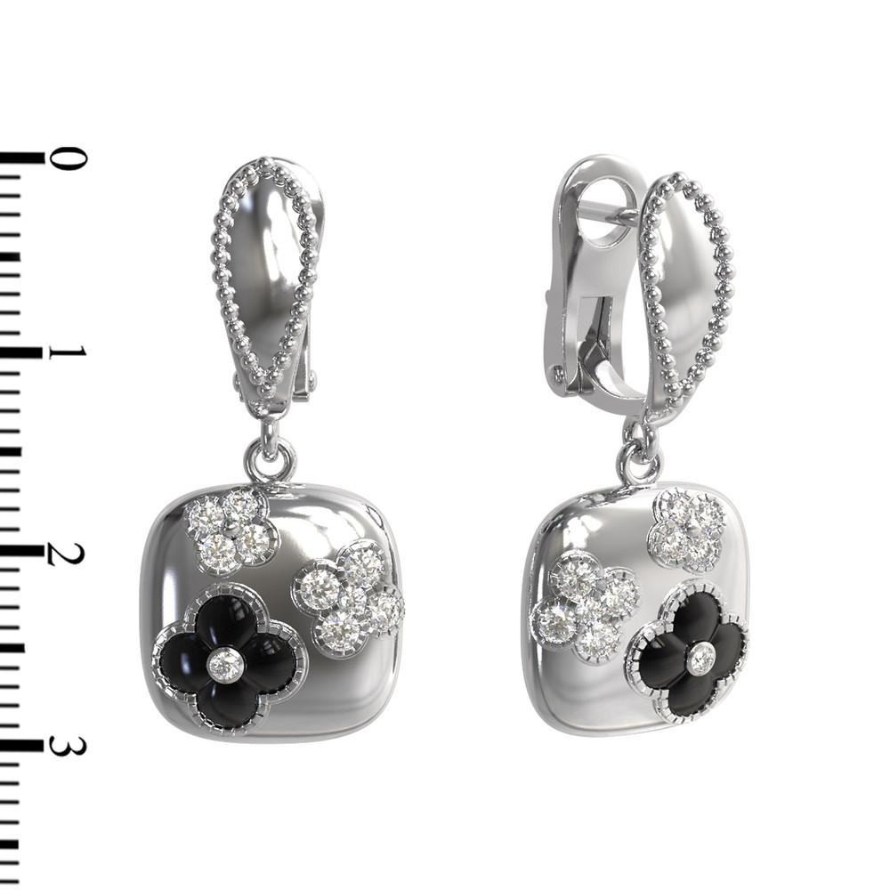 Серьги из белого золота c бриллиантами и ониксом