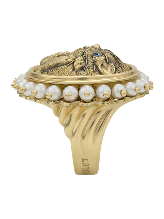 Кольцо из лимонного золота c эмаль и жемчугом