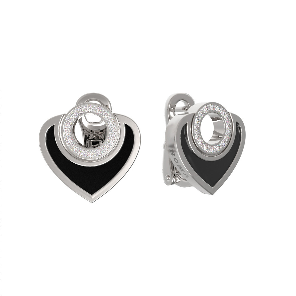 Серьги из белого золота c бриллиантами и ониксом