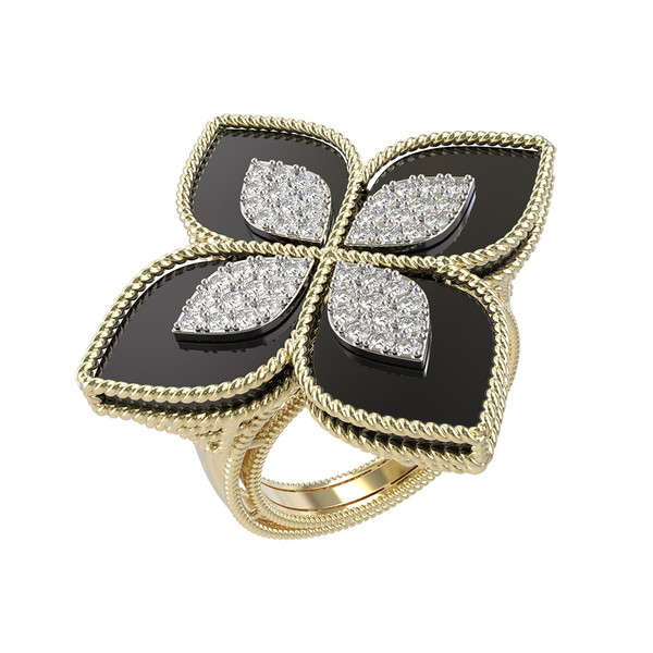 Кольцо из лимонного золота c бриллиантами и ониксом