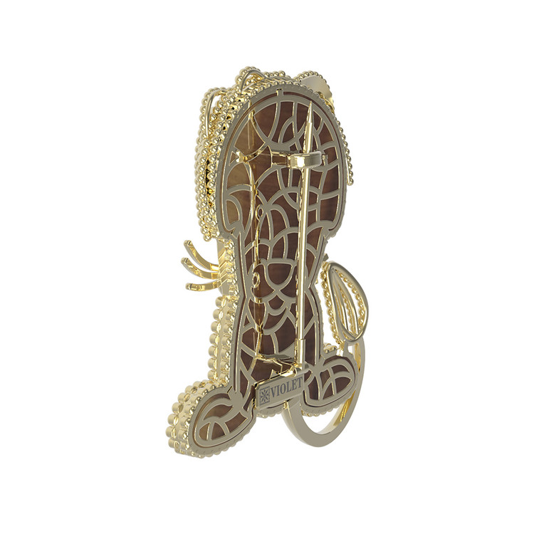 Брошь из лимонного золота c эмаль и тигровым глазом