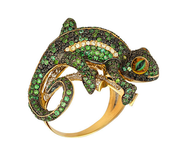 Кольцо из лимонного золота c эмаль и фианитом