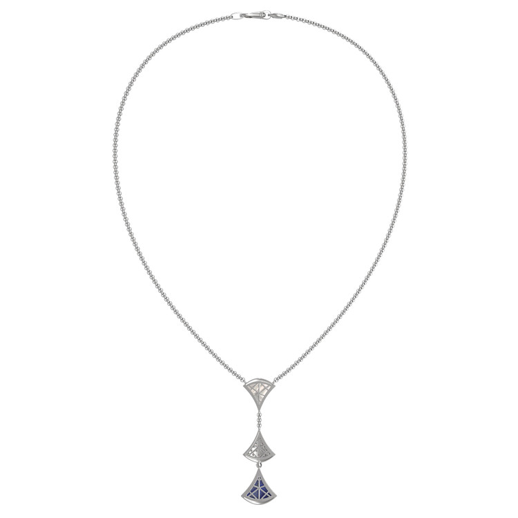 Колье из белого золота c бриллиантами, лазуритом и перламутром