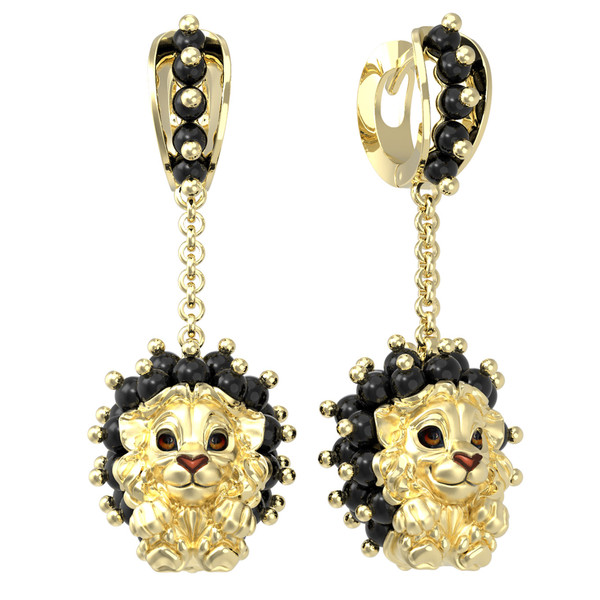 Серьги из лимонного золота c эмаль и ониксом